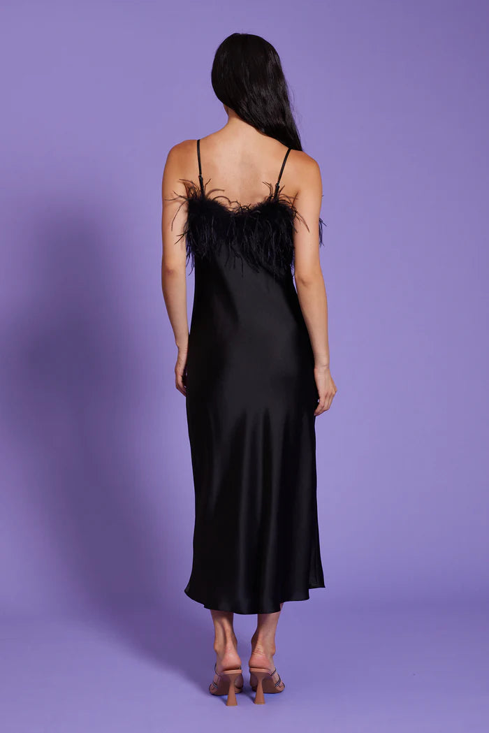Black Feather Trim Slip Dress