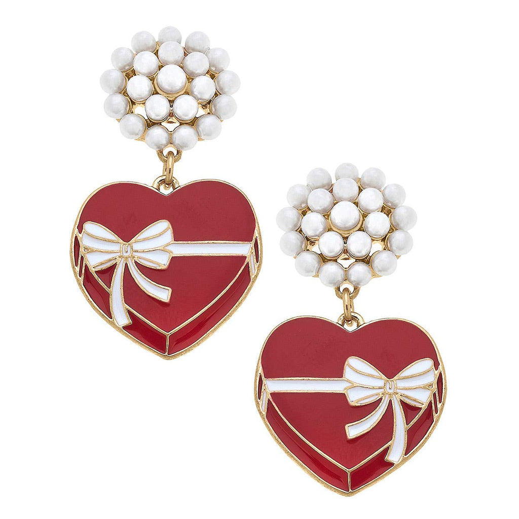 Canvas Style - Valentine's Day Box of Chocolates Enamel Earrings in Red