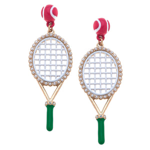 Tennis Racket Earrings in Green & Pink