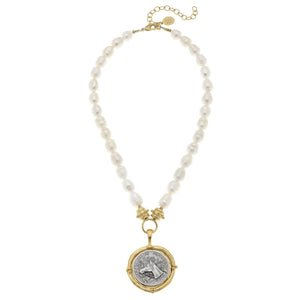 Susan Shaw - Gold and Silver Horse Head on Genuine Freshwater Pearl Necklace