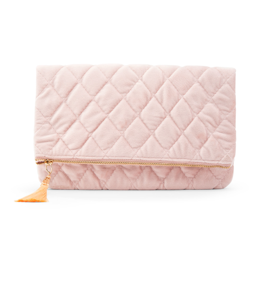Fold Over Velvet Clutch - Blush Pink