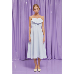 LENA - TEXTURED KNIT FRONT RUFFLE DETAIL MIDI DRESS