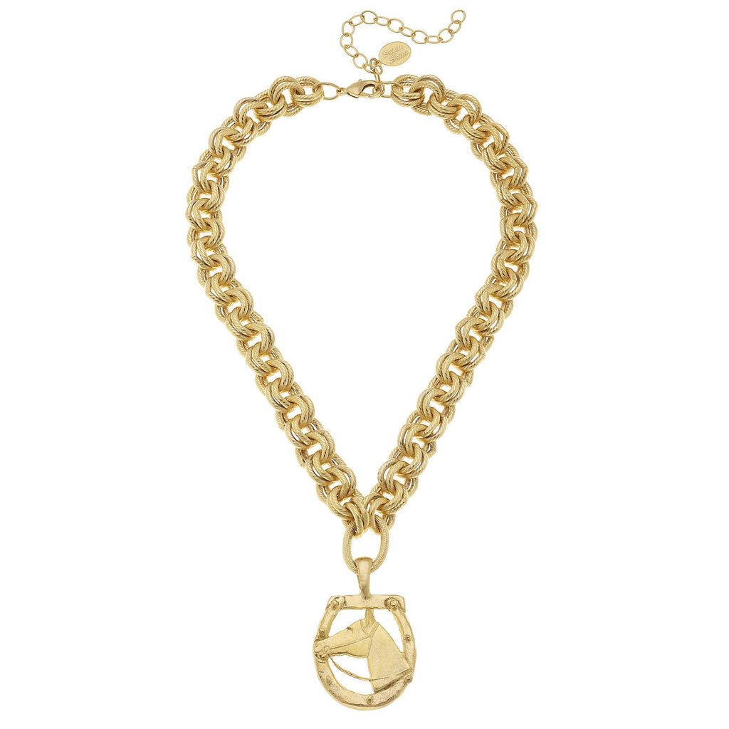 Susan Shaw - Handcast Gold Horseshoe and Pendant Necklace - Miss Scarlett Boutique