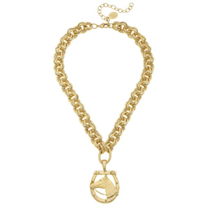 Susan Shaw - Handcast Gold Horseshoe and Pendant Necklace - Miss Scarlett Boutique