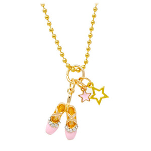 Ballet Slippers & Stars Gold Charm Necklace