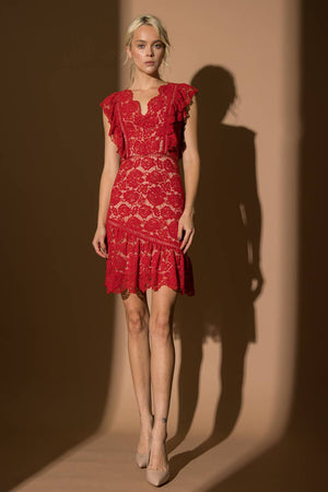 Red Lace Ruffle Dress