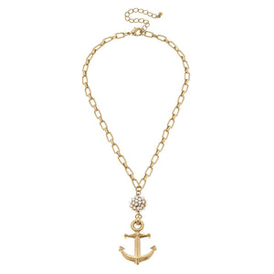 CANVAS Style - Shawn Anchor & Pearl Cluster Pendant Necklace in Worn Gold