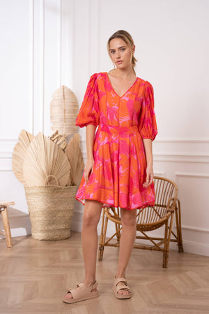 Silk blend Puff Sleeve Dress
