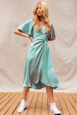 Twist Front Satin Dress