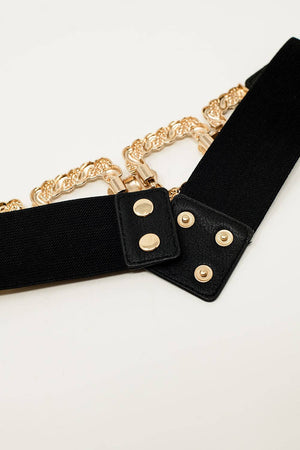 Black Fitted Elastic Belt - metallic braided detail