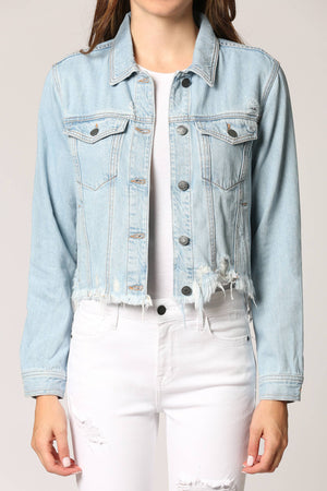 Hidden Jeans - The Rebel Light Wash Cropped Fitted Frayed Jacket