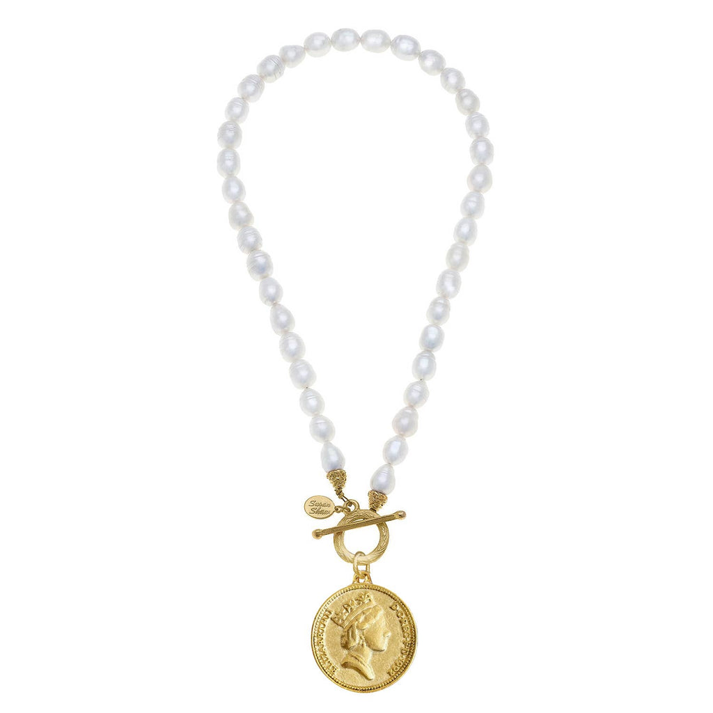 Susan Shaw - Queen Elizabeth Coin on Pearl Necklace
