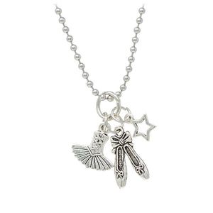 Ballet Slippers, Tutu & Star Silver Charm Necklace