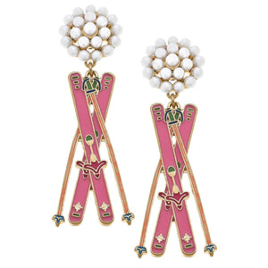 Ski Pearl Cluster Pearl Cluster Enamel Earrings in Pink