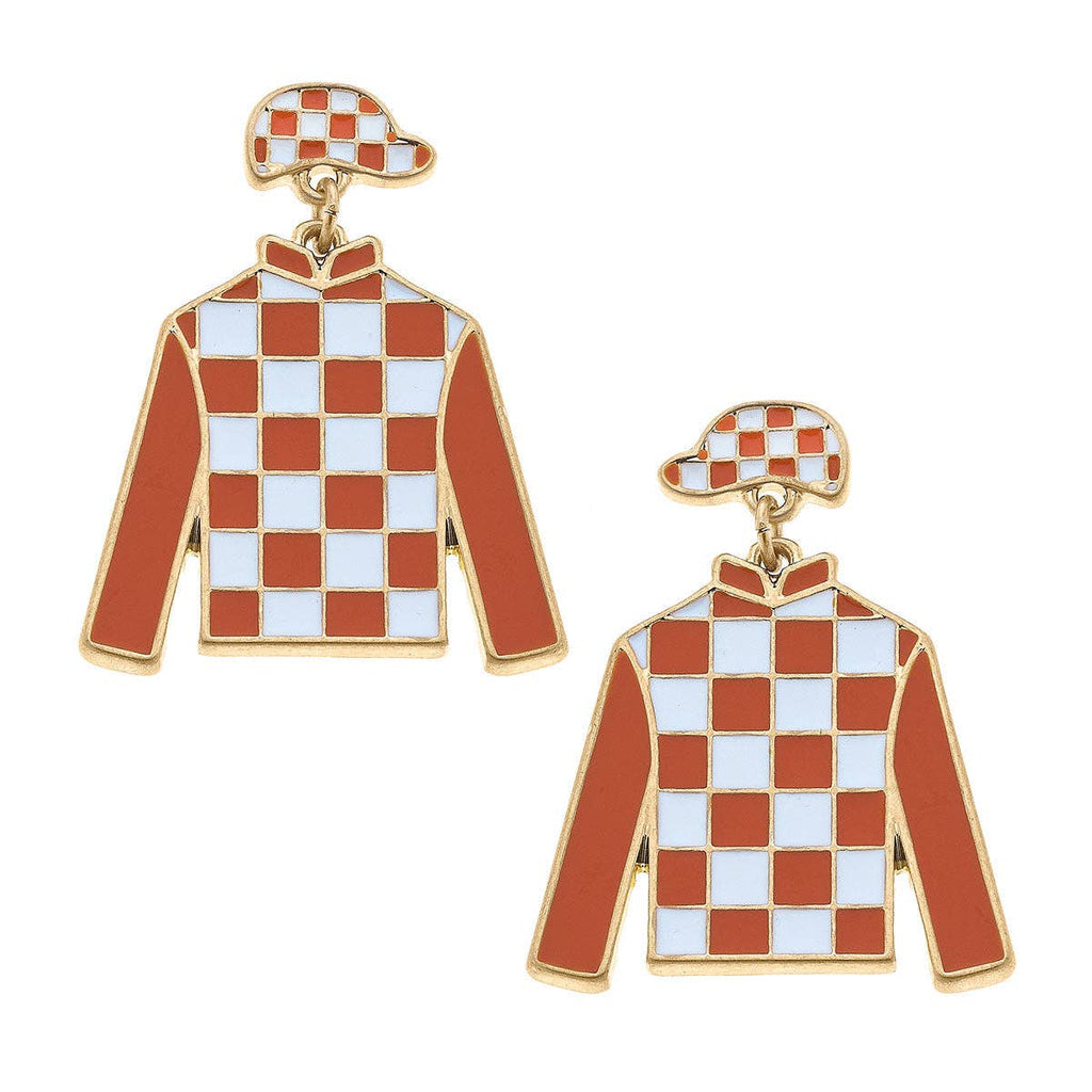 Jockey Earrings in Orange and White
