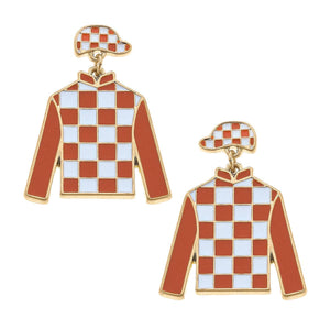 CANVAS Style - Quinn Enamel Jockey Earrings in Orange and White