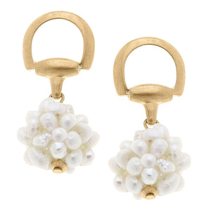 CANVAS Style - Lou Horsebit Pearl Cluster Earrings in Worn Gold