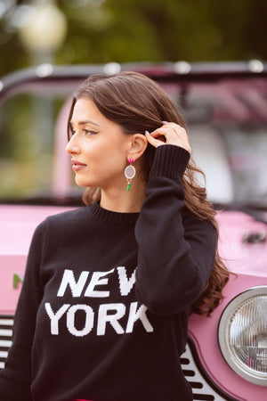 Tennis Racket Earrings in Green & Pink