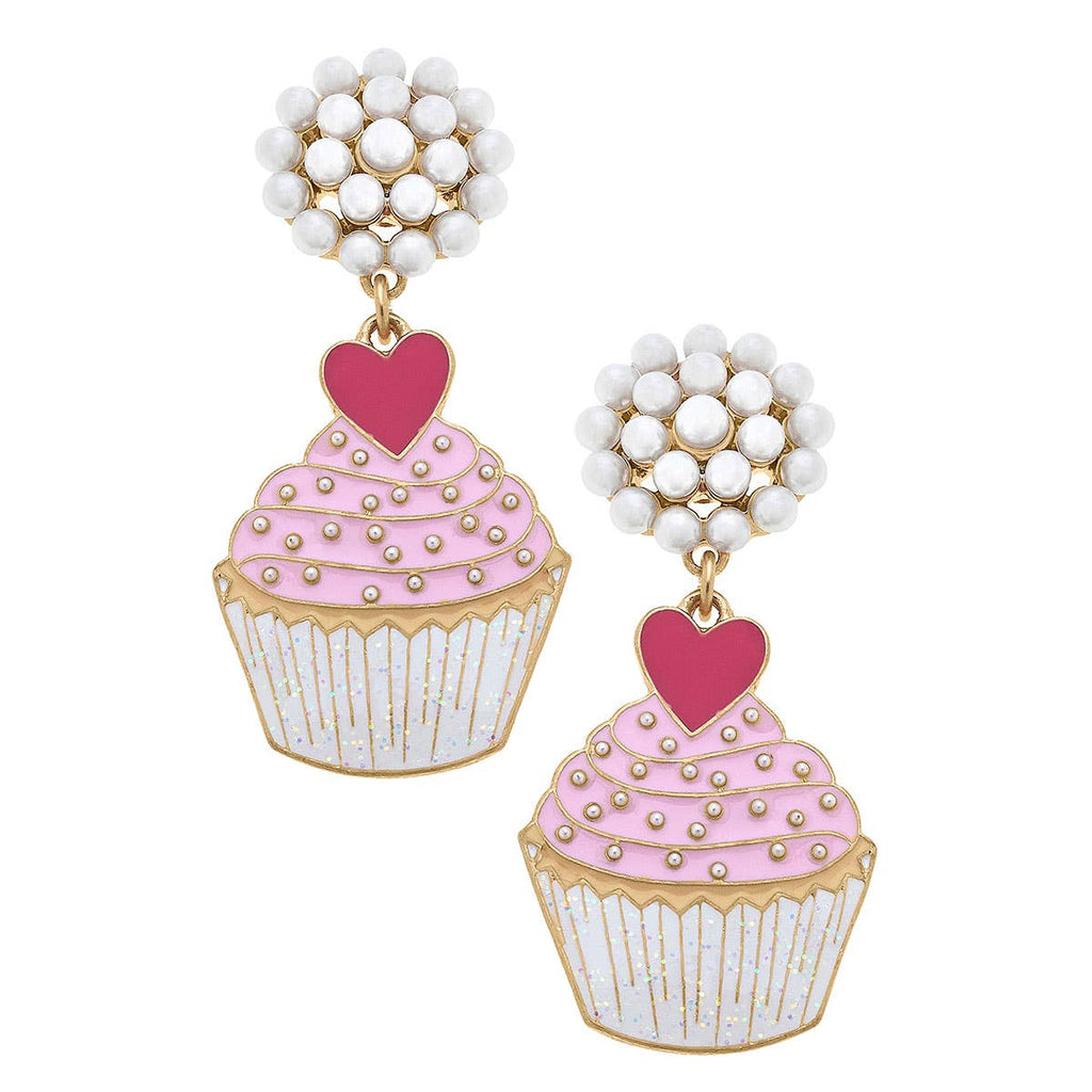 Canvas Style - Love Cupcake Enamel Earrings in Pink & Fuchsia