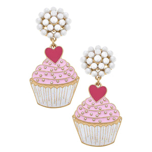 Canvas Style - Love Cupcake Enamel Earrings in Pink & Fuchsia