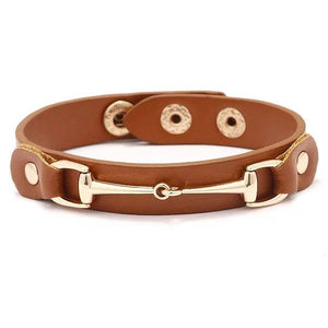 Vegan Leather Bracelet w/Gold Tone Snaffle Bit