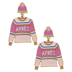 Après Ski Sweater Pearl Cluster Enamel Earrings in Pink