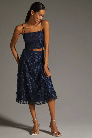 Mesh Top and Skirt Set - Navy Petal