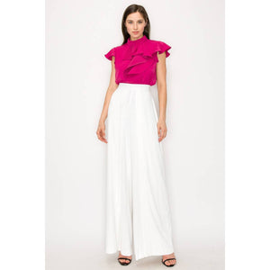 High waist front double layered wide pants