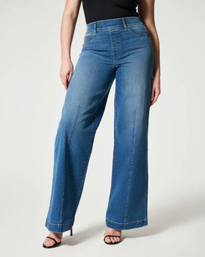 Seamed Front Wide Leg Jeans, Vintage Indigo