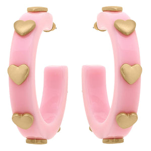 Canvas Style - Libby Heart Resin Hoop Earrings: Light Pink