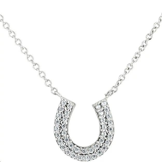 Rhodium & CZ Horseshoe Necklace