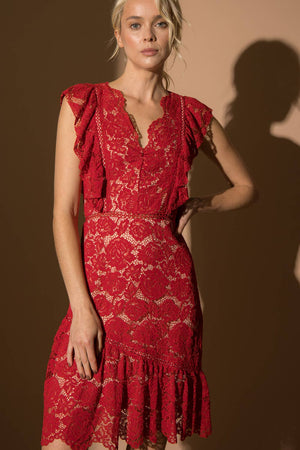 Red Lace Ruffle Dress