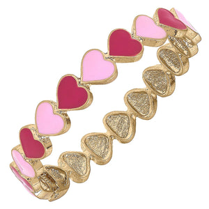 Canvas Style - Love Jointed Hearts Enamel Hinge Bangle in Pink & Fuchsia