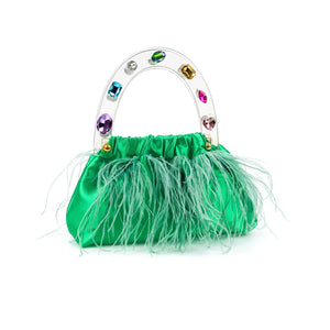 Crystal Satin Ostrich Bag