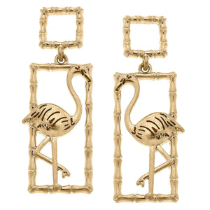 CANVAS Style - Rae Flamingo Drop Earrings in Worn Gold
