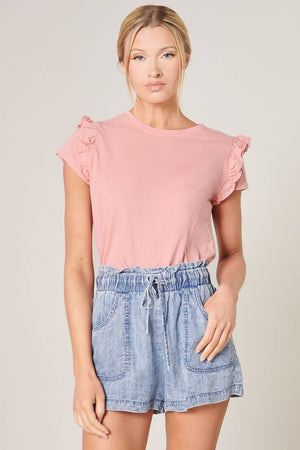 Brooke Ruffle Shoulder Cotton Knit Top