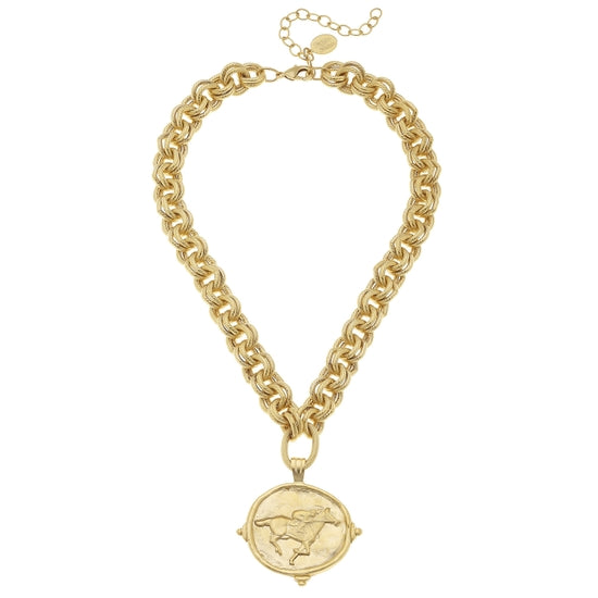 Gold Race Horse Medallion Necklace - Susan Shaw