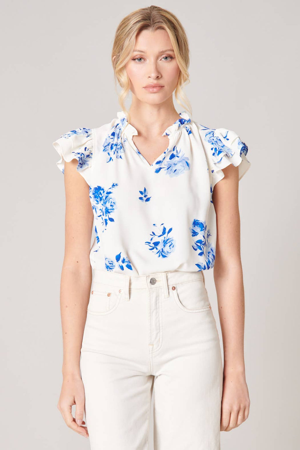 Sharlene Floral Bellissima Ruffle Sleeve Top