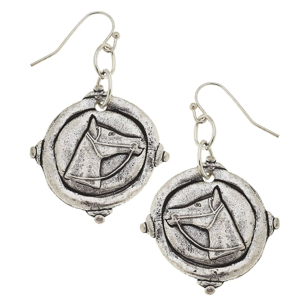 Susan Shaw - Silver Intaglio Horse Earrings