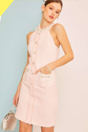 chanel pink tweed dress