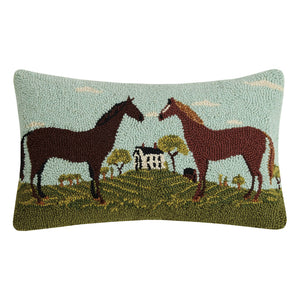 Peking Handicraft - Black And Brown Horses Hook Pillow