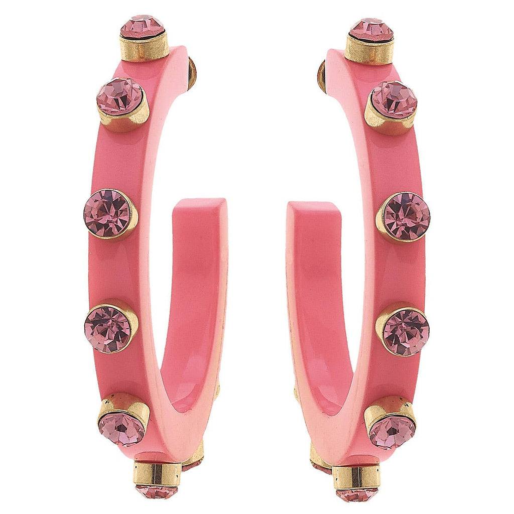 Canvas Style - Renee Resin and Rhinestone Hoop Earrings: Bubble Gum