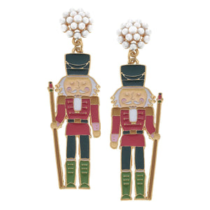 Nutcracker Enamel Earrings in Fuchsia & Green