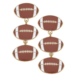 Football Triple Drop Enamel Earrings in Brown