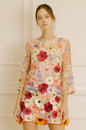 STORIA - JD4279-1- 3D- Large Multi-color Flowers Shift Dress