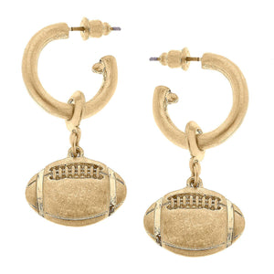 CANVAS Style - Game Day Football Drop Hoop Earrings in Worn Gold