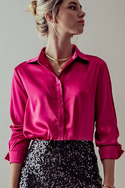 Miss Magenta Button Down