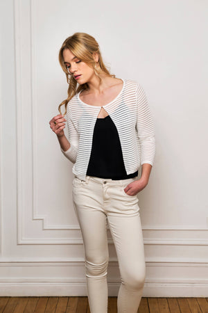 CHOKLATE PARIS - Gilet boléro en maille fine rayure en résille lurex - 8743