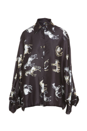 Horse Printed Satin Blouse