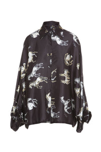 Horse Printed Satin Blouse